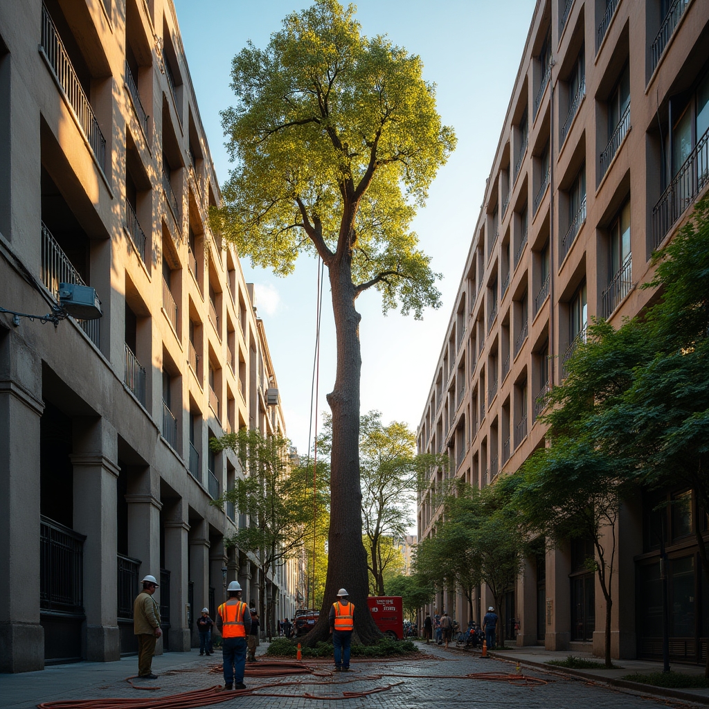 Abbattimento controllato di albero in area urbana con sezionamento progressivo